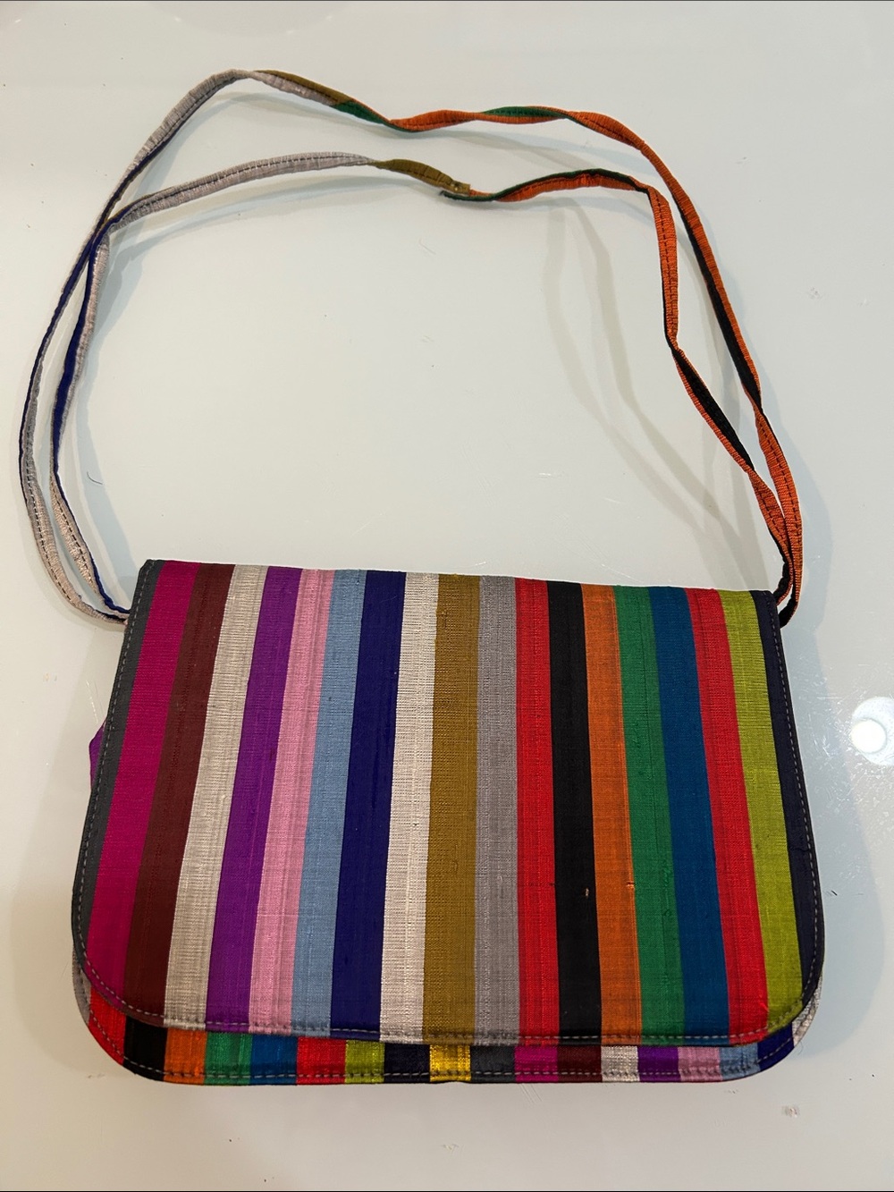 Gorgeous vintage Multicolor Striped purse by Varon raw silk ?